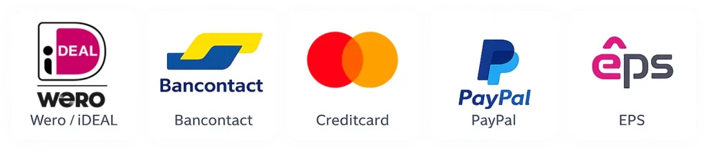Secure payment methods: iDEAL, Wero, Bancontact, Credit Card, PayPal, and EPS